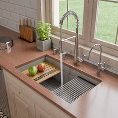 ALFI brand Grey Matte 32" x 19" Workstation Single Step Rim Bowl Fireclay Undermount / Drop In Kitchen Sink - ABFS3219SUD-GM - The Home Selection