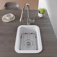 ALFI brand White Small 13" x 19" Rectangle Fireclay Undermount or Drop In Prep Sink w Grid included - ABF1319UD - The Home Selection