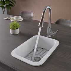 ALFI brand White Small 13" x 19" Rectangle Fireclay Undermount or Drop In Prep Sink w Grid included - ABF1319UD - The Home Selection