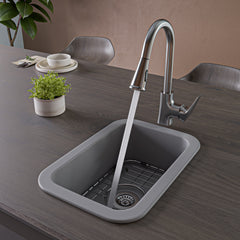 Alfi Grey Matte Small 13"x19" Rectangle Fireclay Undermount or Drop In Prep Sink w Grid included - ABF1319UD-GM - The Home Selection