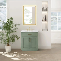 Altair Ivy Single Bathroom Vanity Set in Vintage Green and Carrara White Marble Countertop No Mirror - 5310 - The Home Selection