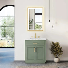 Altair Ivy Single Bathroom Vanity Set in Vintage Green and Carrara White Marble Countertop No Mirror - 5310 - The Home Selection