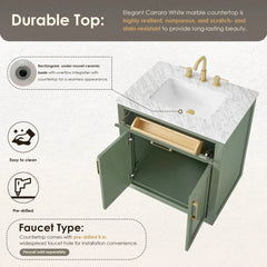 Altair Ivy Single Bathroom Vanity Set in Vintage Green and Carrara White Marble Countertop No Mirror - 5310 - The Home Selection