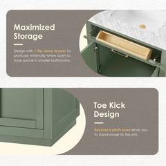 Altair Ivy Single Bathroom Vanity Set in Vintage Green and Carrara White Marble Countertop No Mirror - 5310 - The Home Selection