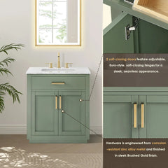 Altair Ivy Single Bathroom Vanity Set in Vintage Green and Carrara White Marble Countertop No Mirror - 5310 - The Home Selection