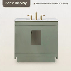 Altair Ivy Single Bathroom Vanity Set in Vintage Green and Carrara White Marble Countertop No Mirror - 5310 - The Home Selection
