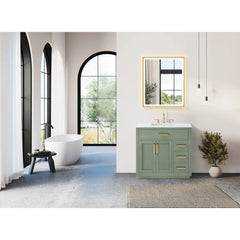 Altair Ivy Single Bathroom Vanity Set in Vintage Green and Carrara White Marble Countertop No Mirror - 5310 - The Home Selection