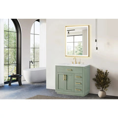 Altair Ivy Single Bathroom Vanity Set in Vintage Green and Carrara White Marble Countertop No Mirror - 5310 - The Home Selection