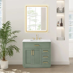 Altair Ivy Single Bathroom Vanity Set in Vintage Green and Carrara White Marble Countertop No Mirror - 5310 - The Home Selection