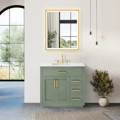 Altair Ivy Single Bathroom Vanity Set in Vintage Green and Carrara White Marble Countertop No Mirror - 5310 - The Home Selection