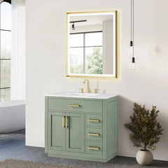 Altair Ivy Single Bathroom Vanity Set in Vintage Green and Carrara White Marble Countertop No Mirror - 5310 - The Home Selection