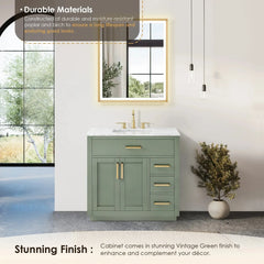 Altair Ivy Single Bathroom Vanity Set in Vintage Green and Carrara White Marble Countertop No Mirror - 5310 - The Home Selection