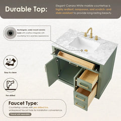 Altair Ivy Single Bathroom Vanity Set in Vintage Green and Carrara White Marble Countertop No Mirror - 5310 - The Home Selection