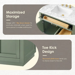 Altair Ivy Single Bathroom Vanity Set in Vintage Green and Carrara White Marble Countertop No Mirror - 5310 - The Home Selection