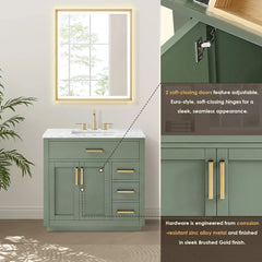 Altair Ivy Single Bathroom Vanity Set in Vintage Green and Carrara White Marble Countertop No Mirror - 5310 - The Home Selection