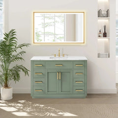 Altair Ivy Single Bathroom Vanity Set in Vintage Green and Carrara White Marble Countertop No Mirror - 5310 - The Home Selection