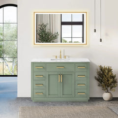 Altair Ivy Single Bathroom Vanity Set in Vintage Green and Carrara White Marble Countertop No Mirror - 5310 - The Home Selection
