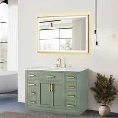 Altair Ivy Single Bathroom Vanity Set in Vintage Green and Carrara White Marble Countertop No Mirror - 5310 - The Home Selection