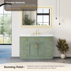 Altair Ivy Single Bathroom Vanity Set in Vintage Green and Carrara White Marble Countertop No Mirror - 5310 - The Home Selection