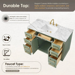 Altair Ivy Single Bathroom Vanity Set in Vintage Green and Carrara White Marble Countertop No Mirror - 5310 - The Home Selection