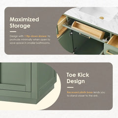 Altair Ivy Single Bathroom Vanity Set in Vintage Green and Carrara White Marble Countertop No Mirror - 5310 - The Home Selection