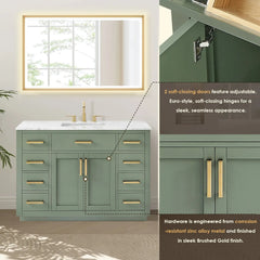 Altair Ivy Single Bathroom Vanity Set in Vintage Green and Carrara White Marble Countertop No Mirror - 5310 - The Home Selection