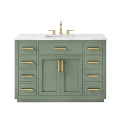 Altair Ivy Single Bathroom Vanity Set in Vintage Green and Carrara White Marble Countertop No Mirror - 5310 - The Home Selection