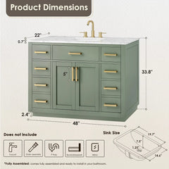 Altair Ivy Single Bathroom Vanity Set in Vintage Green and Carrara White Marble Countertop No Mirror - 5310 - The Home Selection