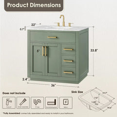 Altair Ivy Single Bathroom Vanity Set in Vintage Green and Carrara White Marble Countertop No Mirror - 5310 - The Home Selection