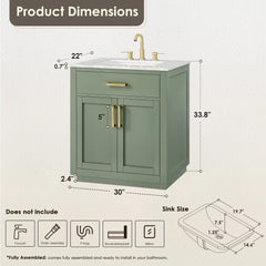 Altair Ivy Single Bathroom Vanity Set in Vintage Green and Carrara White Marble Countertop No Mirror - 5310 - The Home Selection