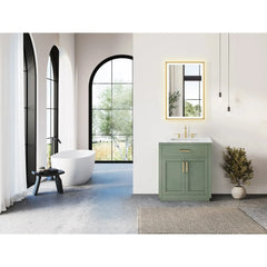 Altair Ivy Single Bathroom Vanity Set in Vintage Green and Carrara White Marble Countertop No Mirror - 5310 - The Home Selection