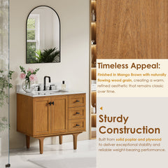 Altair Orasia 36" Single Bathroom Vanity in Mango Brown with Calacatta Mist White Quartz Countertop without Mirror - 595036-MB-CMQ-NM - The Home Selection