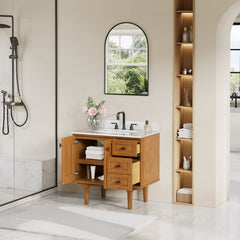 Altair Orasia 36" Single Bathroom Vanity in Mango Brown with Calacatta Mist White Quartz Countertop without Mirror - 595036-MB-CMQ-NM - The Home Selection