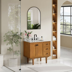 Altair Orasia 36" Single Bathroom Vanity in Mango Brown with Calacatta Mist White Quartz Countertop without Mirror - 595036-MB-CMQ-NM - The Home Selection