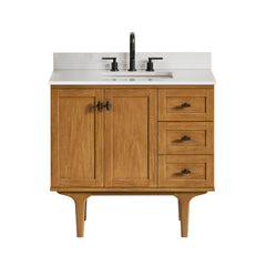 Altair Orasia 36" Single Bathroom Vanity in Mango Brown with Calacatta Mist White Quartz Countertop without Mirror - 595036-MB-CMQ-NM - The Home Selection