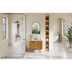 Altair Orasia 36" Single Bathroom Vanity in Mango Brown with Calacatta Mist White Quartz Countertop without Mirror - 595036-MB-CMQ-NM - The Home Selection