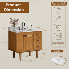 Altair Orasia 36" Single Bathroom Vanity in Mango Brown with Calacatta Mist White Quartz Countertop without Mirror - 595036-MB-CMQ-NM - The Home Selection