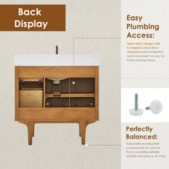Altair Orasia 36" Single Bathroom Vanity in Mango Brown with Calacatta Mist White Quartz Countertop without Mirror - 595036-MB-CMQ-NM - The Home Selection