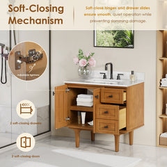 Altair Orasia 36" Single Bathroom Vanity in Mango Brown with Calacatta Mist White Quartz Countertop without Mirror - 595036-MB-CMQ-NM - The Home Selection