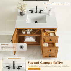 Altair Orasia 36" Single Bathroom Vanity in Mango Brown with Calacatta Mist White Quartz Countertop without Mirror - 595036-MB-CMQ-NM - The Home Selection