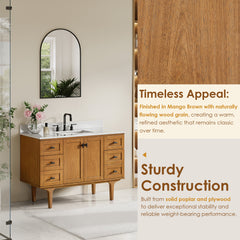 Altair Orasia 48" Single Bathroom Vanity in Mango Brown with Calacatta Mist White Quartz Countertop without Mirror - 595048-MB-CMQ-NM - The Home Selection