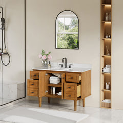 Altair Orasia 48" Single Bathroom Vanity in Mango Brown with Calacatta Mist White Quartz Countertop without Mirror - 595048-MB-CMQ-NM - The Home Selection