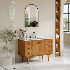 Altair Orasia 48" Single Bathroom Vanity in Mango Brown with Calacatta Mist White Quartz Countertop without Mirror - 595048-MB-CMQ-NM - The Home Selection