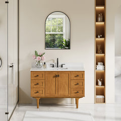 Altair Orasia 48" Single Bathroom Vanity in Mango Brown with Calacatta Mist White Quartz Countertop without Mirror - 595048-MB-CMQ-NM - The Home Selection