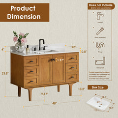 Altair Orasia 48" Single Bathroom Vanity in Mango Brown with Calacatta Mist White Quartz Countertop without Mirror - 595048-MB-CMQ-NM - The Home Selection