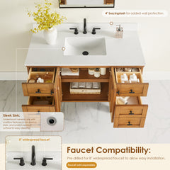 Altair Orasia 48" Single Bathroom Vanity in Mango Brown with Calacatta Mist White Quartz Countertop without Mirror - 595048-MB-CMQ-NM - The Home Selection