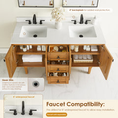 Altair Orasia 60" Double Bathroom Vanity in Mango Brown with Calacatta Mist White Quartz Countertop without Mirror - 595060-MB-CMQ-NM - The Home Selection