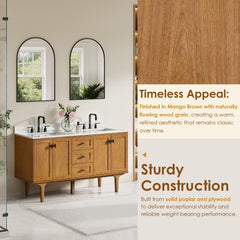 Altair Orasia 60" Double Bathroom Vanity in Mango Brown with Calacatta Mist White Quartz Countertop without Mirror - 595060-MB-CMQ-NM - The Home Selection