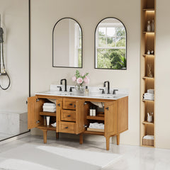 Altair Orasia 60" Double Bathroom Vanity in Mango Brown with Calacatta Mist White Quartz Countertop without Mirror - 595060-MB-CMQ-NM - The Home Selection