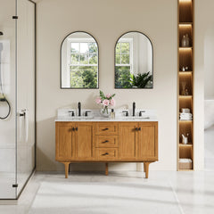 Altair Orasia 60" Double Bathroom Vanity in Mango Brown with Calacatta Mist White Quartz Countertop without Mirror - 595060-MB-CMQ-NM - The Home Selection